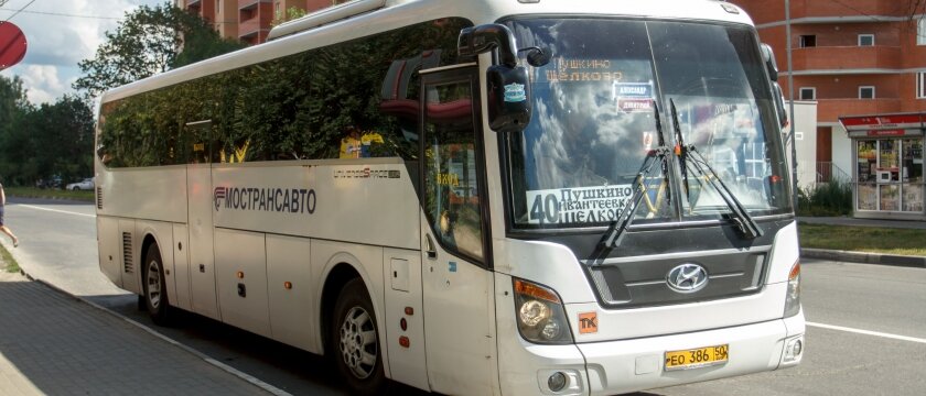 Автобус Мострансавто №40 следует по маршруту Пушкино-Ивантеевка-Щелково, Московская область