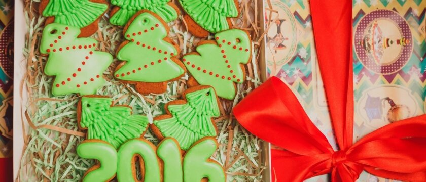 Имбирное печенье в форме елочек, Новый год 2016