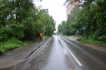 Улица Колхозная, хорошо видно знаки пешеходного перехода, обратная сторона, Ивантеевка,